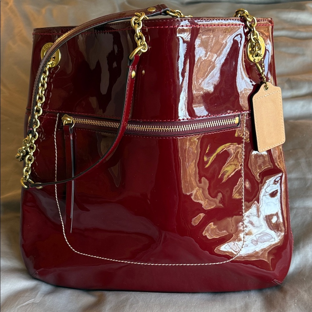 Coach Elegant Burgundy Patent Leather Tote Bag